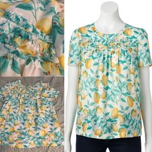 ELLE 🍋Lemon Print Ruffle Crepe Top